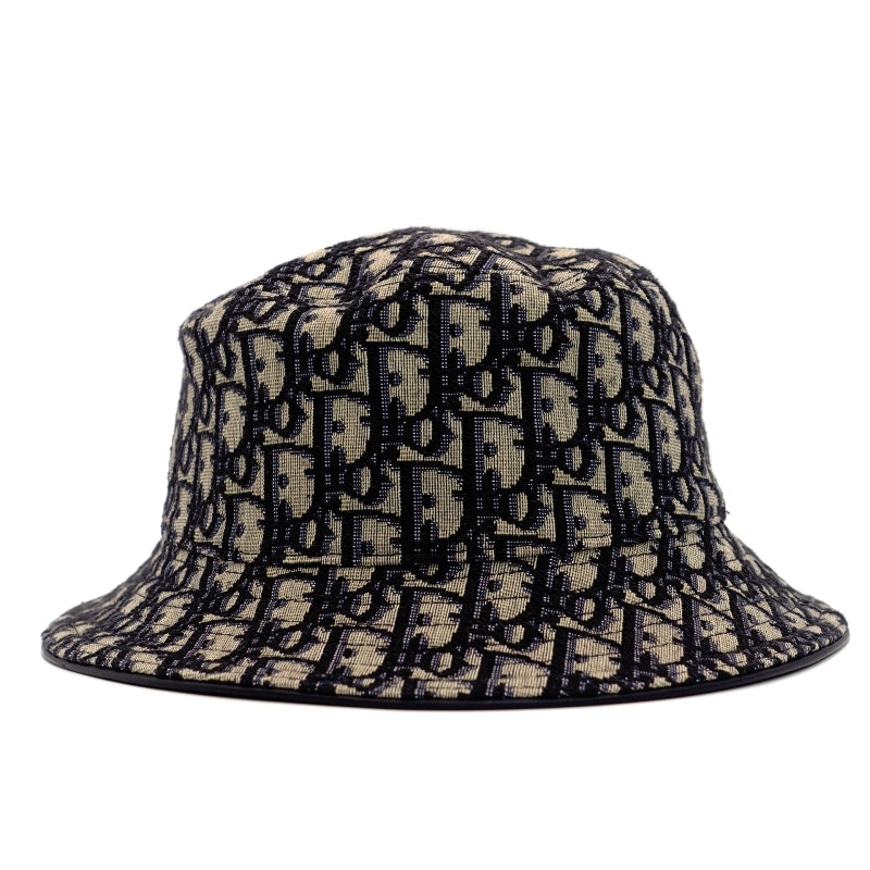 DIOR Bucket Hat Logo Trotter Canvas Leather Navy Size L