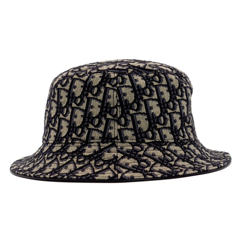 DIOR Bucket Hat Logo Trotter Canvas Leather Navy Size L