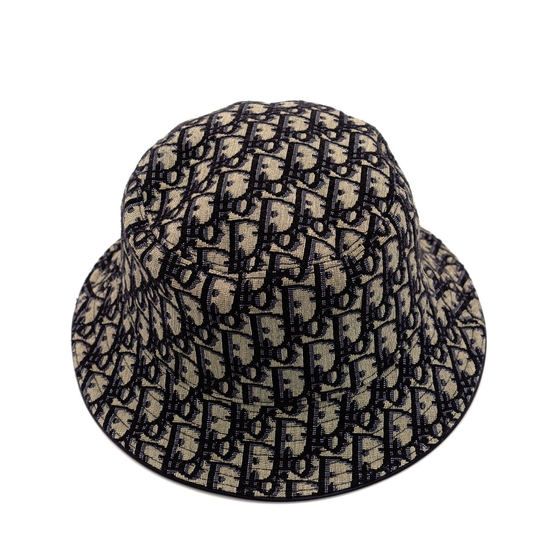 DIOR Bucket Hat Logo Trotter Canvas Leather Navy Size L