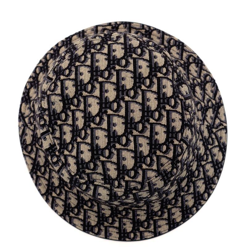 DIOR Bucket Hat Logo Trotter Canvas Leather Navy Size L