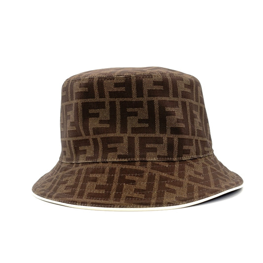 FENDI Zucca Bucket Hat 58cm FF Logo Brown PVC