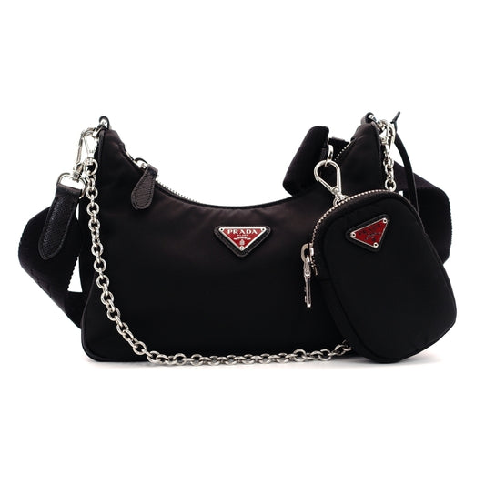PRADA Shoulder Bag 2-Way Re-Edition Black Re-Edition Black Nylon Shoulder Bag Silver Hardware 7-6-929