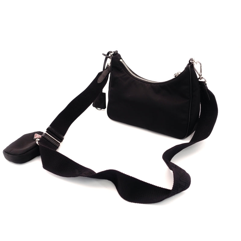 PRADA Shoulder Bag 2-Way Re-Edition Black Re-Edition Black Nylon Shoulder Bag Silver Hardware 7-6-929