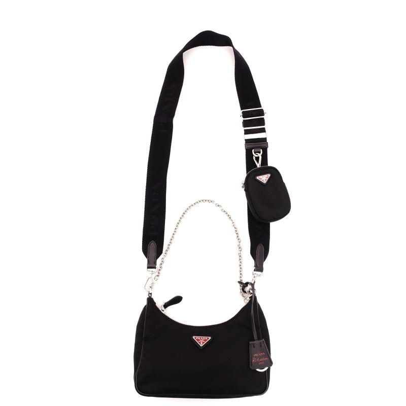 PRADA Shoulder Bag 2-Way Re-Edition Black Re-Edition Black Nylon Shoulder Bag Silver Hardware 7-6-929