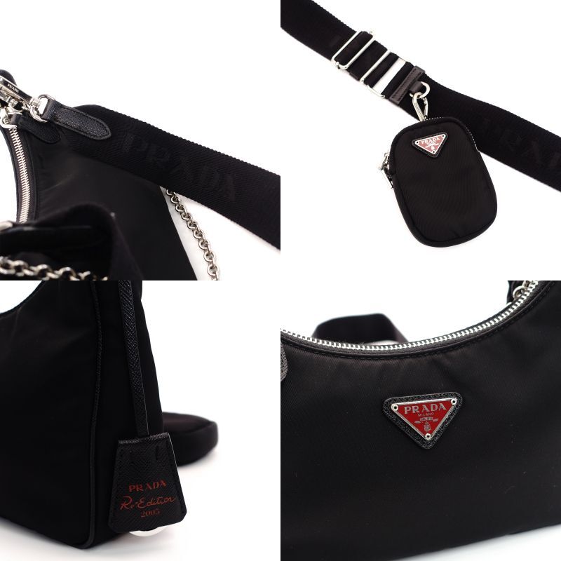 PRADA Shoulder Bag 2-Way Re-Edition Black Re-Edition Black Nylon Shoulder Bag Silver Hardware 7-6-929