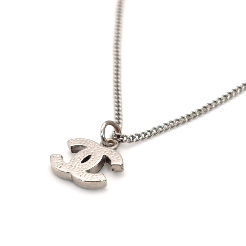 CHANEL Coco Mark Necklace CC Rhinestone Silver 7-5-079