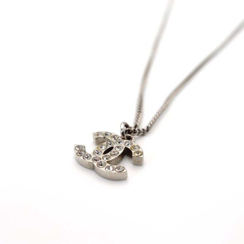 CHANEL COCO Mark Necklace CC Rhinestone Silver F13V 7-4-439