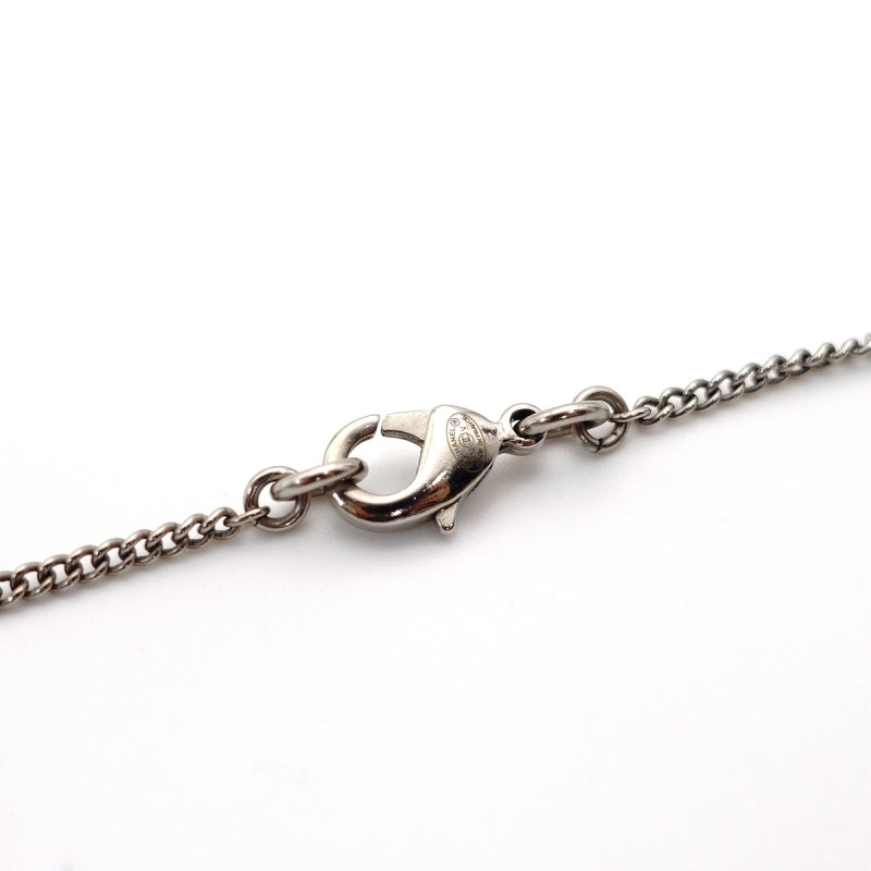 CHANEL COCO Mark Necklace CC Rhinestone Silver F13V 7-4-439