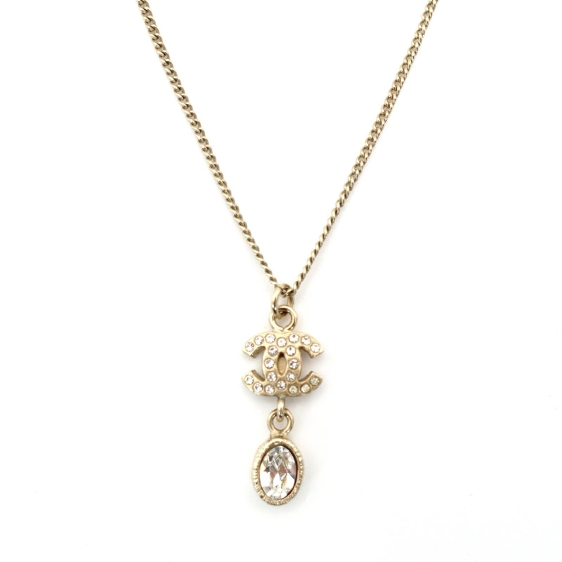 CHANEL Coco Mark Necklace CC Rhinestone 09A 7-4-622