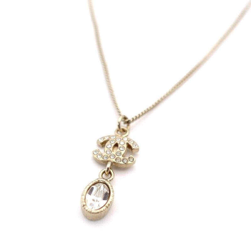 CHANEL Coco Mark Necklace CC Rhinestone 09A 7-4-622