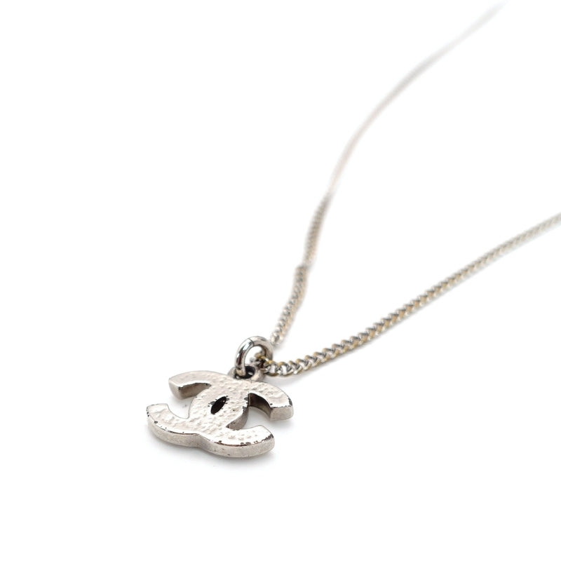 CHANEL Coco Mark Necklace CC Rhinestone Silver A80 7-4-688