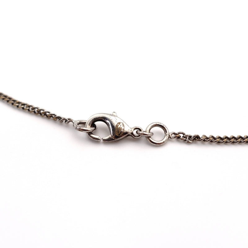 CHANEL Coco Mark Necklace CC Rhinestone Silver 7-4-690