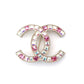 CHANEL Coco Mark Brooch Rhine stone Silver Pink 05P