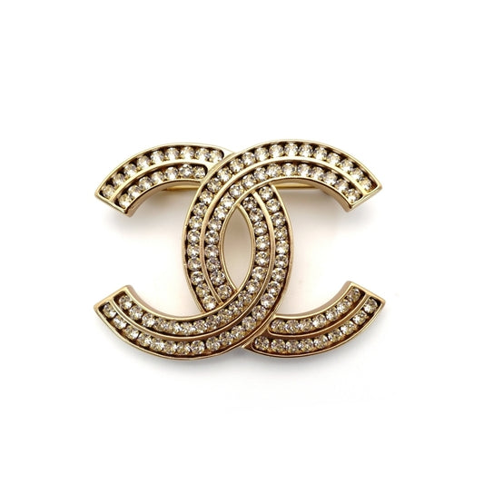 CHANEL Coco Mark Broach Gold Rhine stone Logo