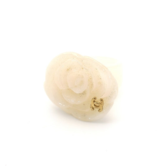 CHANEL Camellia Coco Mark Ring Ivory 53 Rose CC Mark Logo Ring 1-2-1234