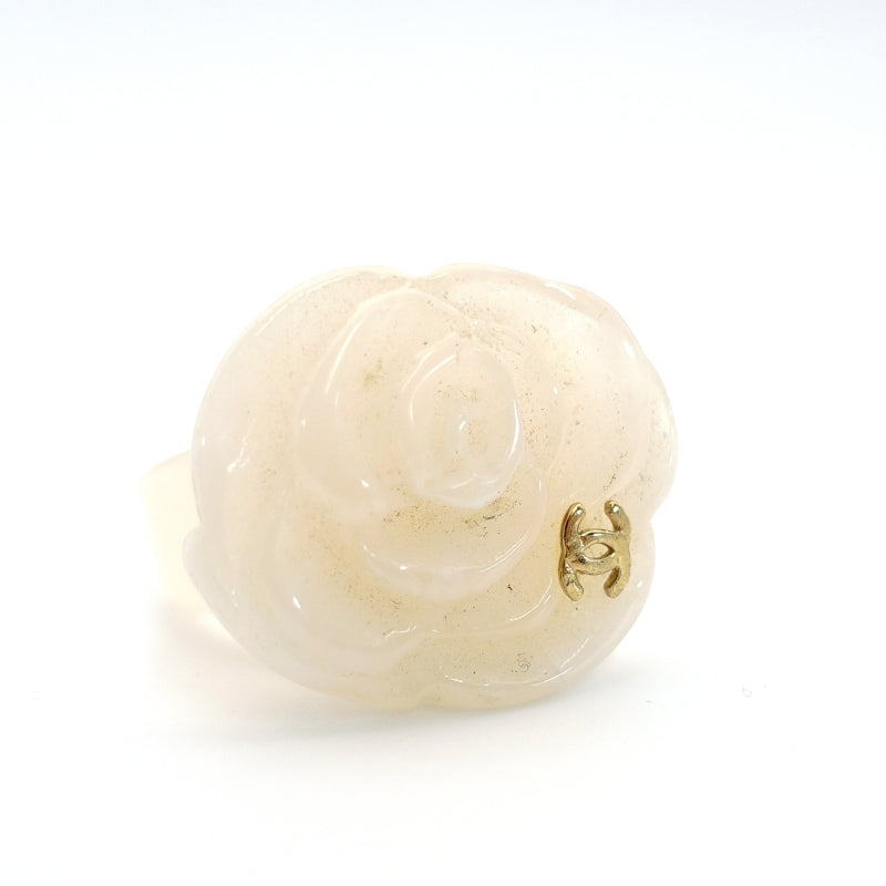 CHANEL Camellia Coco Mark Ring Ivory 53 Rose CC Mark Logo Ring 1-2-1234