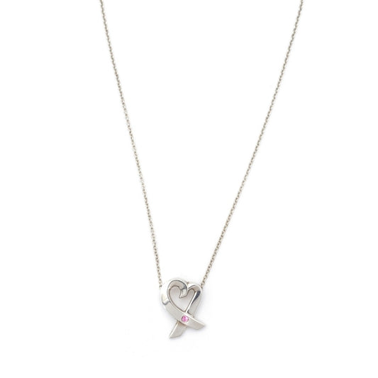 Tiffany & Co. Love Heart Necklace 1P Sapphire Silver 925 Approximately 3g
