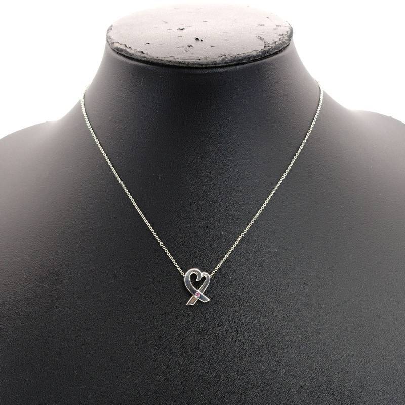 Tiffany & Co. Love Heart Necklace 1P Sapphire Silver 925 Approximately 3g