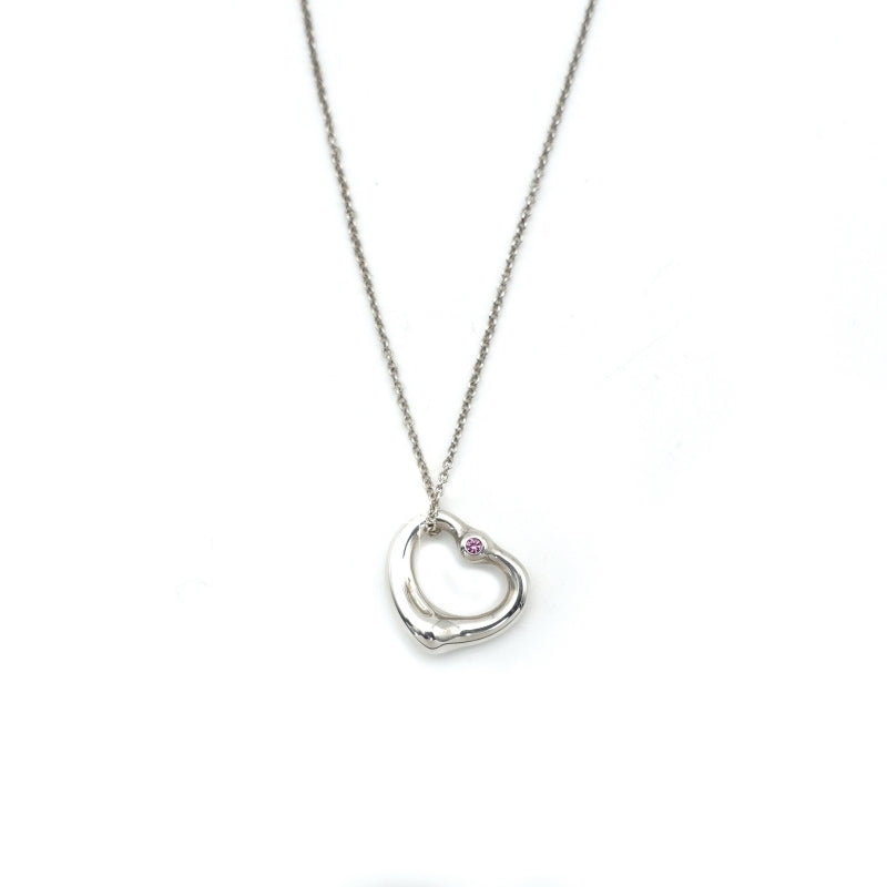 Tiffany & Co. Open Heart Necklace 1P Pink Sapphire Silver 925 Approximately 3g