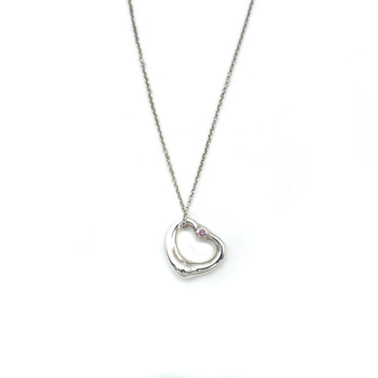 Tiffany & Co. Open Heart Necklace 1P Pink Sapphire Silver 925 Approximately 3g