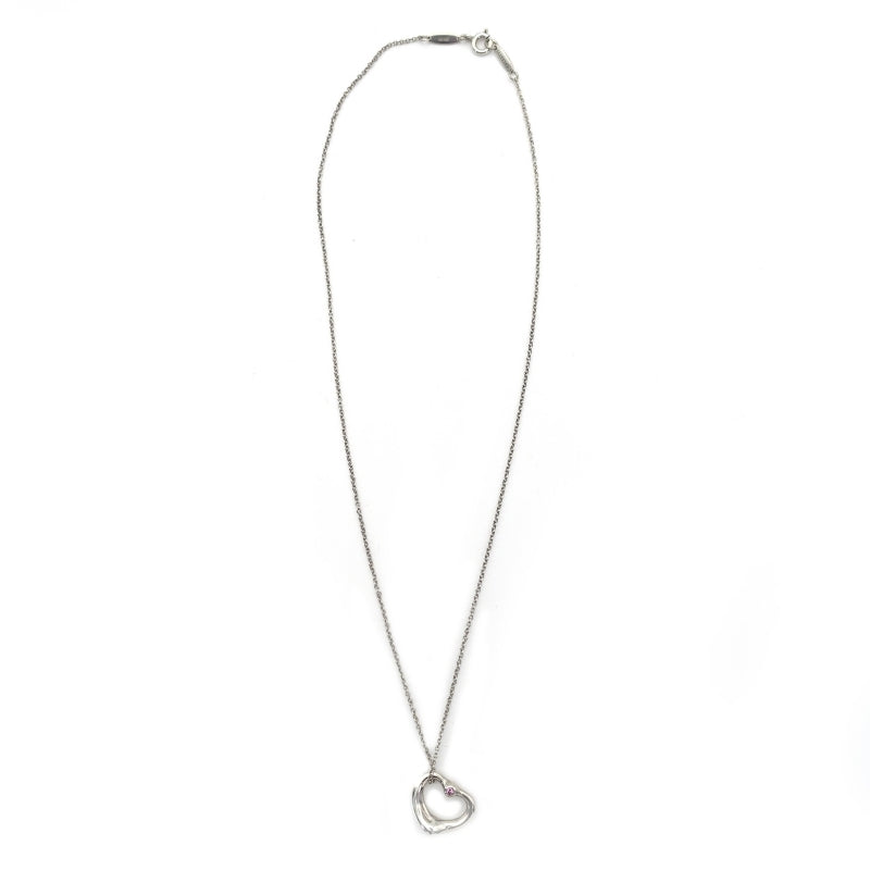 Tiffany & Co. Open Heart Necklace 1P Pink Sapphire Silver 925 Approximately 3g