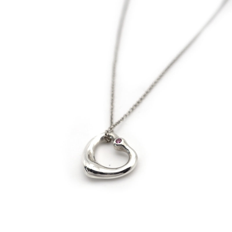 Tiffany & Co. Open Heart Necklace 1P Pink Sapphire Silver 925 Approximately 3g