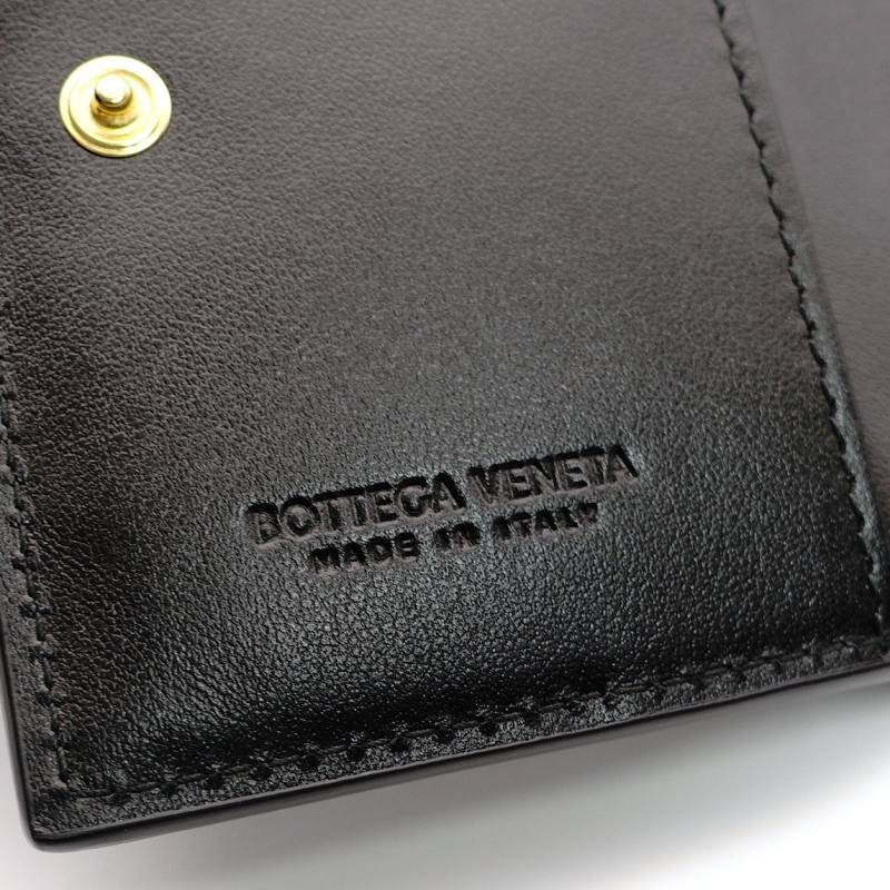 BOTTEGA VENETA Wallet Intrecciato Black Leather Bifold Black 7-7-546