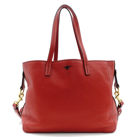 DIOR D-BEE Shopping Bag Red Leather 2-Way Shoulder Bag