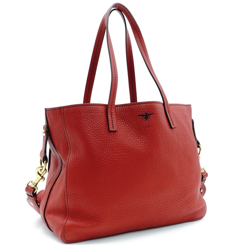 DIOR D-BEE Shopping Bag Red Leather 2-Way Shoulder Bag