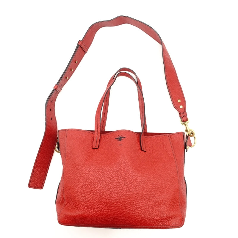 DIOR D-BEE Shopping Bag Red Leather 2-Way Shoulder Bag
