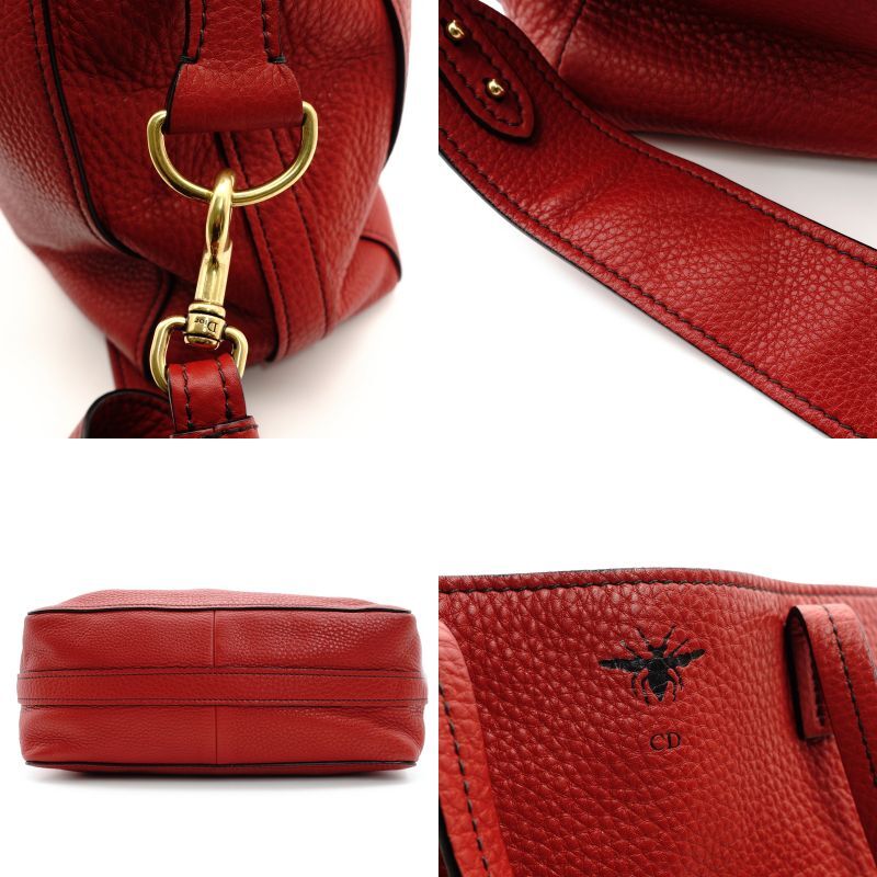 DIOR D-BEE Shopping Bag Red Leather 2-Way Shoulder Bag