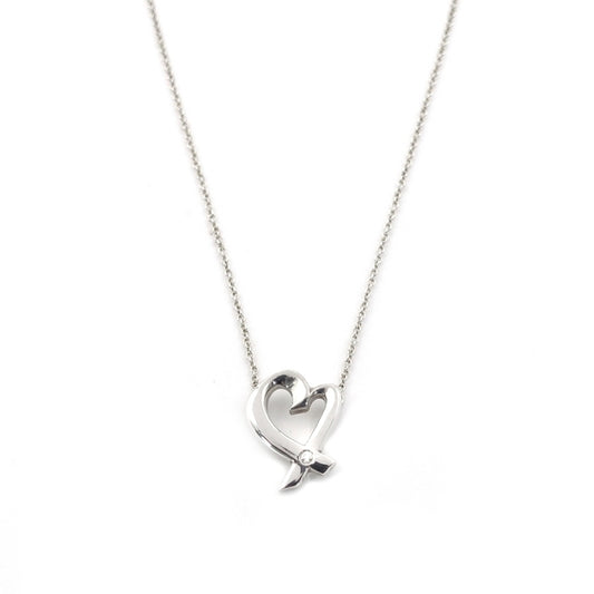 Tiffany & Co. Love Heart Necklace 1P Diamond Silver 925 Approximately 3g