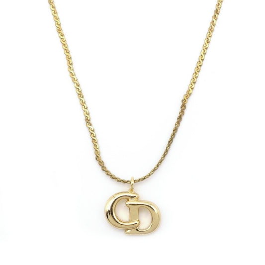 Christian Dior CD Logo Necklace Gold Vintage 7-6-620