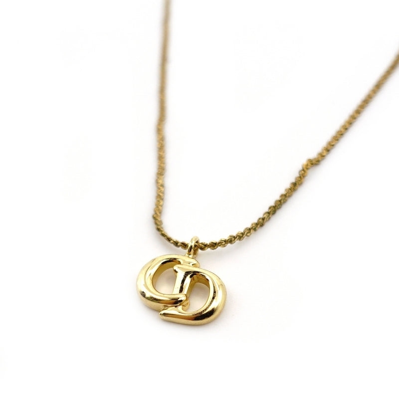 Christian Dior CD Logo Necklace Gold Vintage 7-6-620