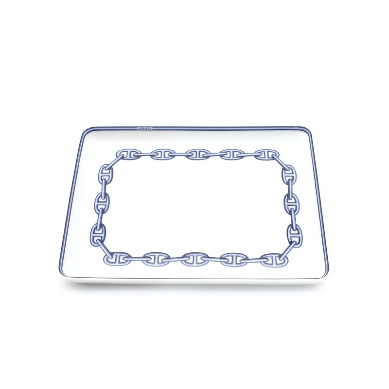 HERMES Chaine d'Ancre Square Plate White × Blue With Box 6-6-815