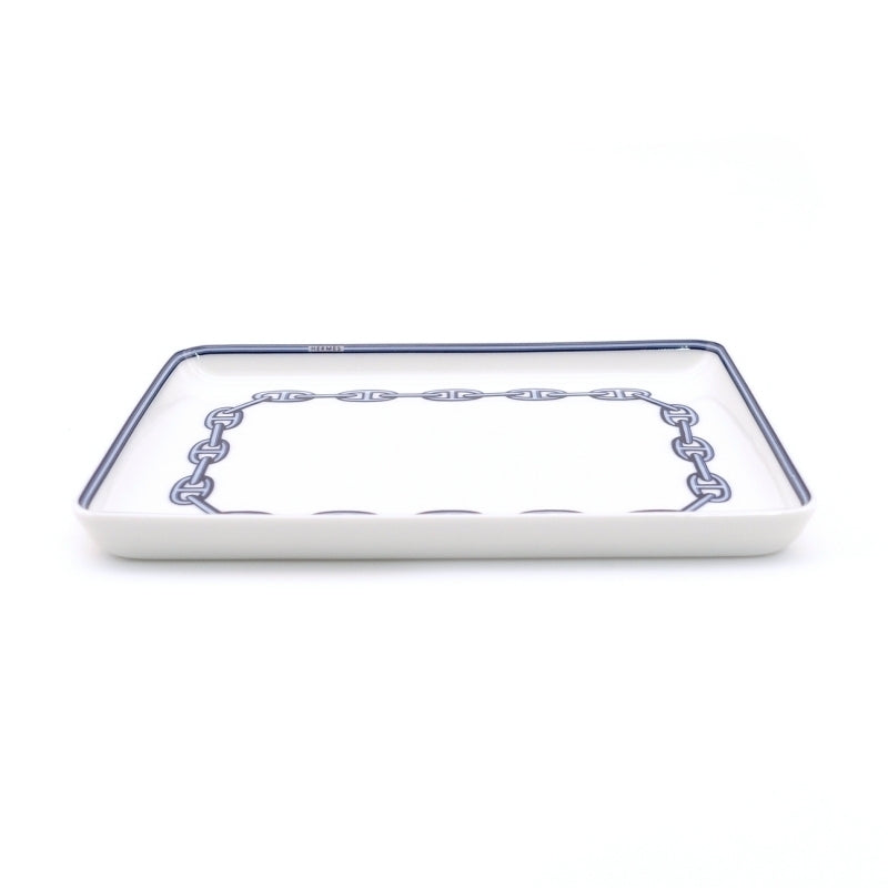HERMES Chaine d'Ancre Square Plate White × Blue With Box 6-6-815