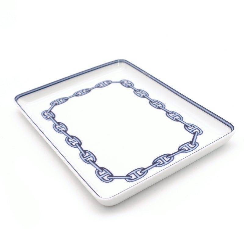 HERMES Chaine d'Ancre Square Plate White × Blue With Box 6-6-815