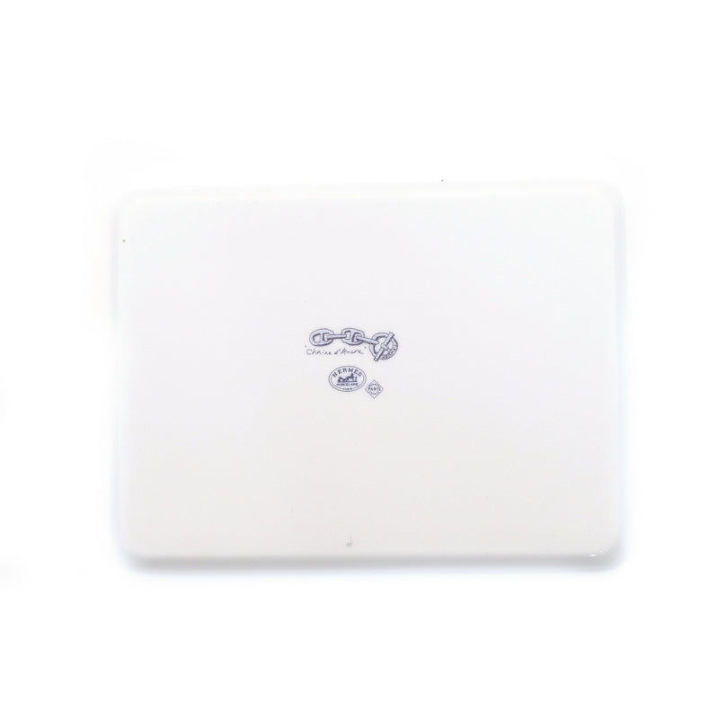 HERMES Chaine d'Ancre Square Plate White × Blue With Box 6-6-815