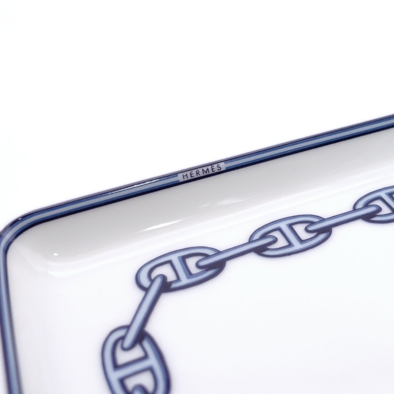 HERMES Chaine d'Ancre Square Plate White × Blue With Box 6-6-815