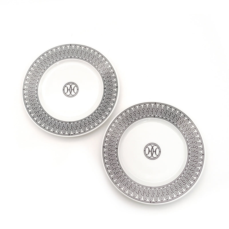 HERMES H Deco Plate Set of 2 Ash Deco Pair Plate Porcelain Diameter 22.5 cm 6-6-819