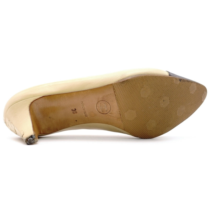 CHANEL Pumps Vintage Beige Black Leather Size 36 Approx. 9.1" 7-7-562-3