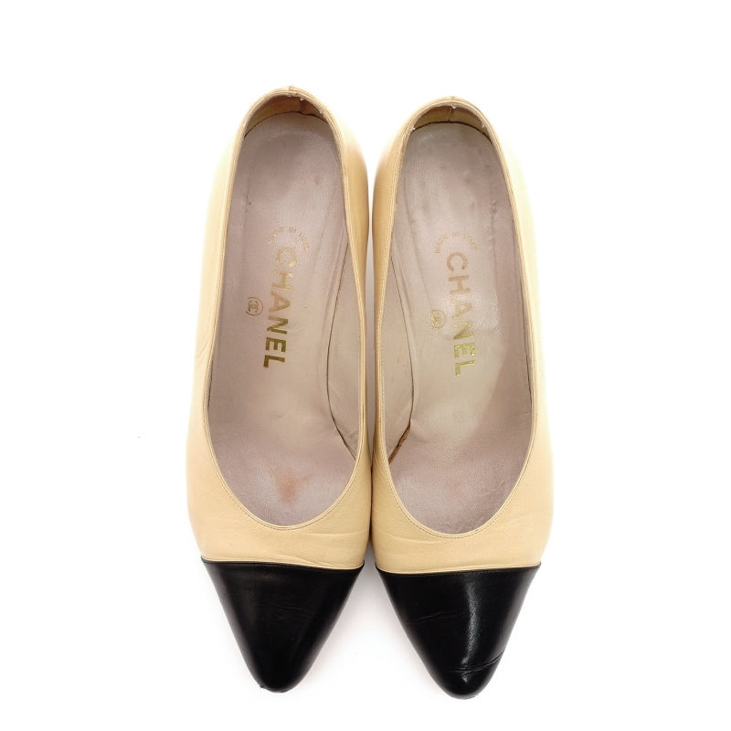 CHANEL Pumps Vintage Beige Black Leather Size 36 Approx. 9.1" 7-7-562-3