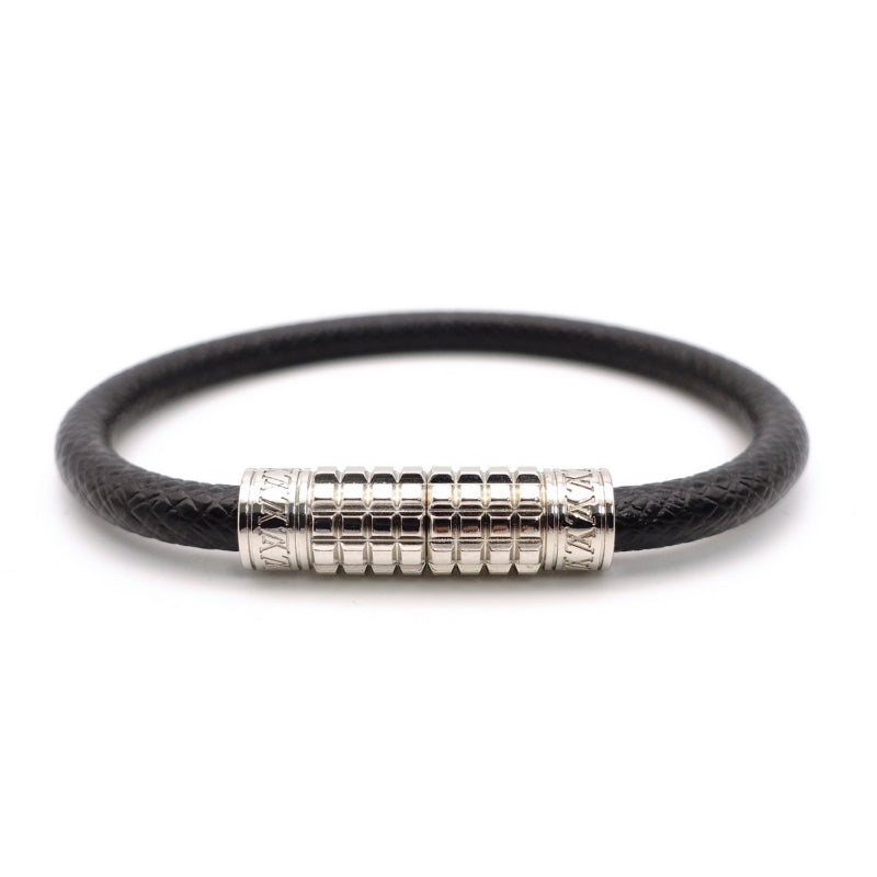 LOUIS VUITTON Bracelet Black Male Leather Silver Hardware