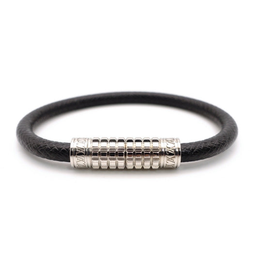 LOUIS VUITTON Bracelet Black Male Leather Silver Hardware