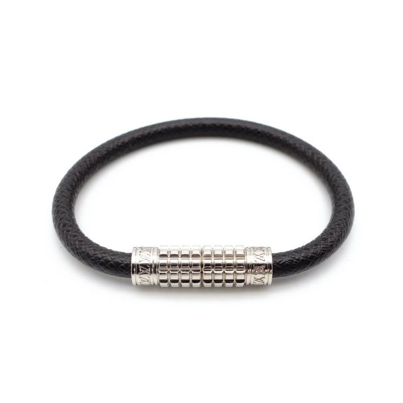 LOUIS VUITTON Bracelet Black Male Leather Silver Hardware
