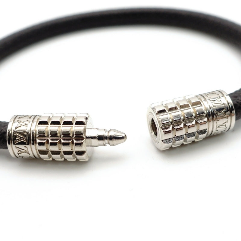 LOUIS VUITTON Bracelet Black Male Leather Silver Hardware