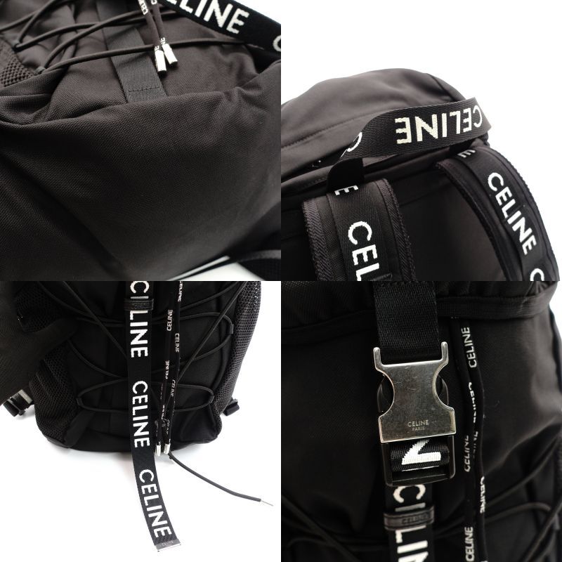CELINE Backpack Nylon Black Rucksack Trekking Logo Black Men's 7-7-669