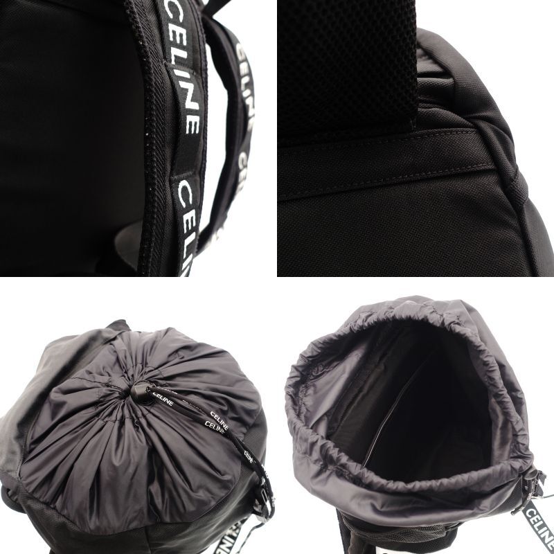 CELINE Backpack Nylon Black Rucksack Trekking Logo Black Men's 7-7-669