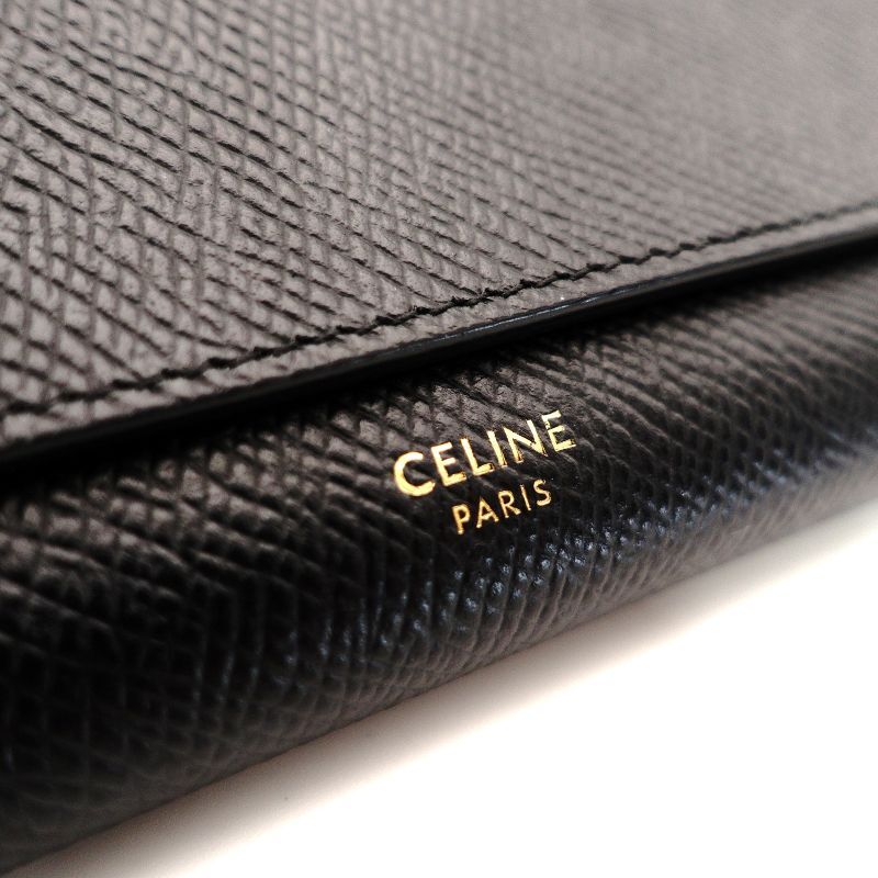 CELINE Large Flap Wallet Black Leather Black Wallet Long Wallet Logo 7-7-1103