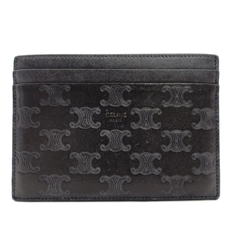 CELINE Card Case Macadam Black Triomphe Leather Black Logo 7-4-628
